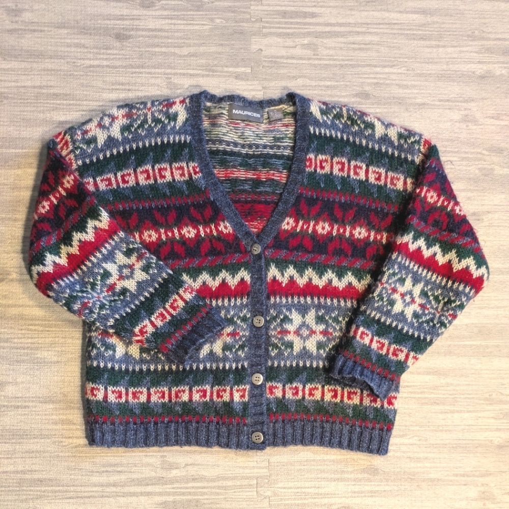 Women's Maurices Mohair Blend Fair Isle V-neck Button-up Cardigan Sz‎ M - Picture 5 of 10